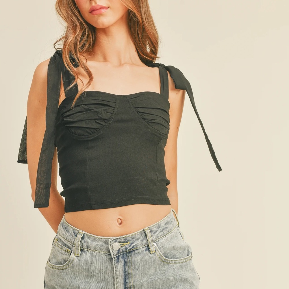 SALT + CO. - Top No. 11, Bow Tie Strap Cropped Corset Top in Black (NWT) - Picture 2 of 5